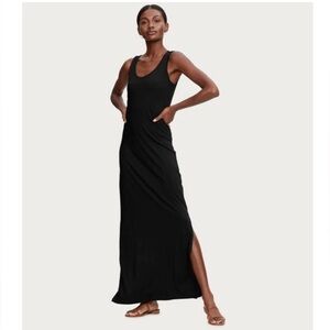 NWT J. Crew modal jersey maxi tank dress black sleeveless scoopneck slits xsmall
